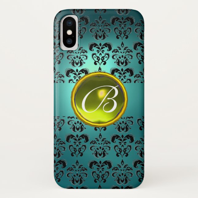 Coques Case-Mate iPhone DAMASK GEM MONOGRAS bleu noir jaune (Dos)