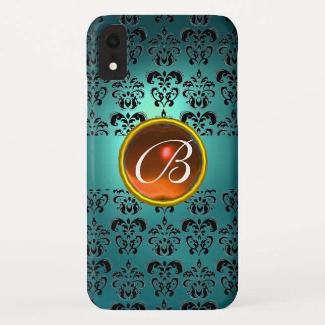 Coques Case-Mate iPhone DAMASK GEM MONOGRAS bleu noir orange (Dos)