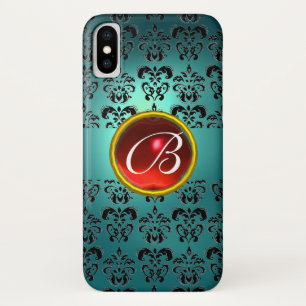 Coque Case-Mate Pour iPhone DAMASK GEM MONOGRAS bleu noir rouge