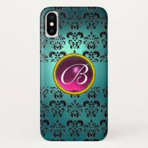 Coque Case-Mate iPhone DAMASK GEM MONOGRAS bleu rose noir