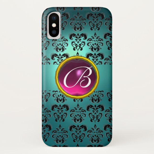 Coques Case-Mate iPhone DAMASK GEM MONOGRAS bleu rose noir (Dos)