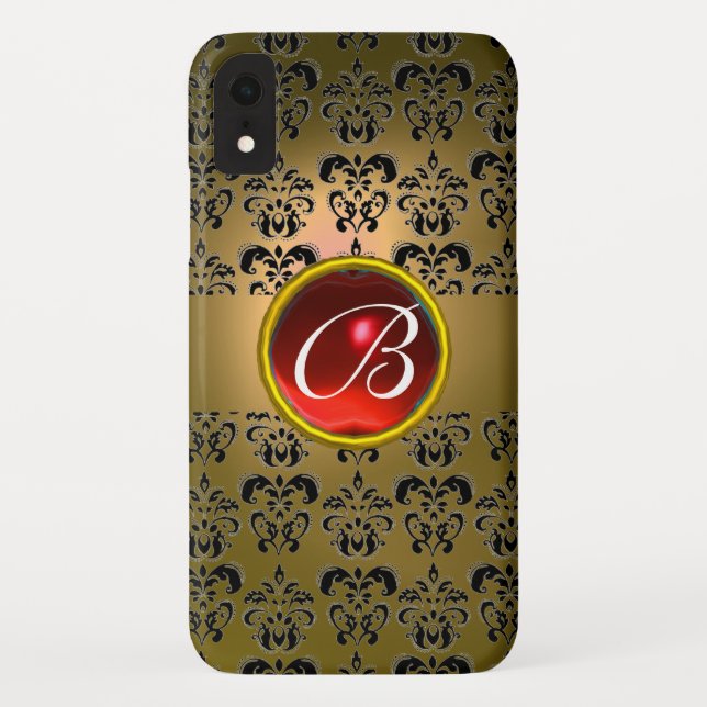 Coques Case-Mate iPhone DAMASK GEM MONOGRAS jaune rouge noir (Dos)