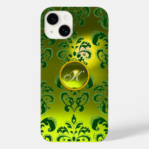 Coque Pour iPhone 14 DAMASK GEM MONOGRAS jaune vert