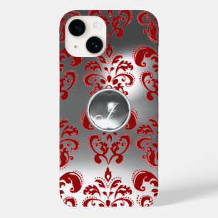 Coque Pour iPhone 14 DAMASK GEM MONOGRAS rouge blanc