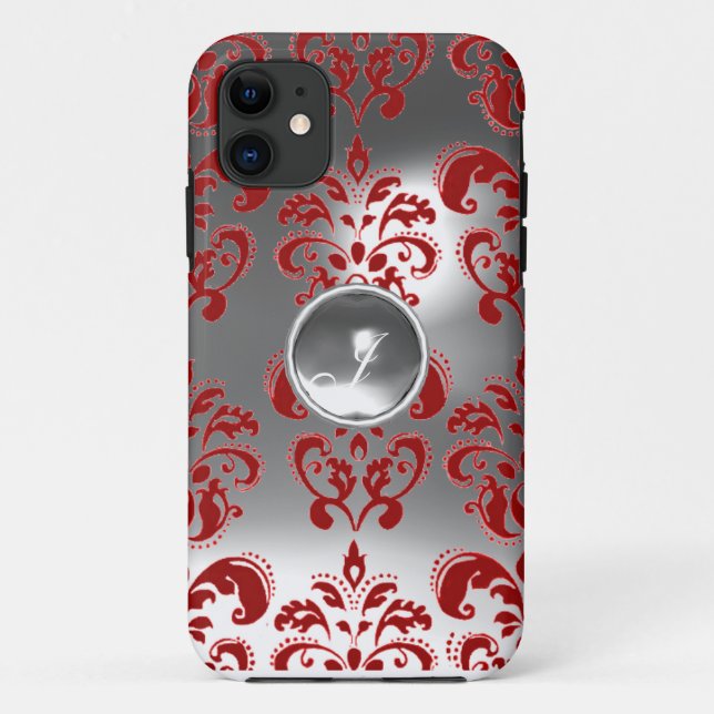 Coques Case-Mate iPhone DAMASK GEM MONOGRAS rouge blanc (Dos)