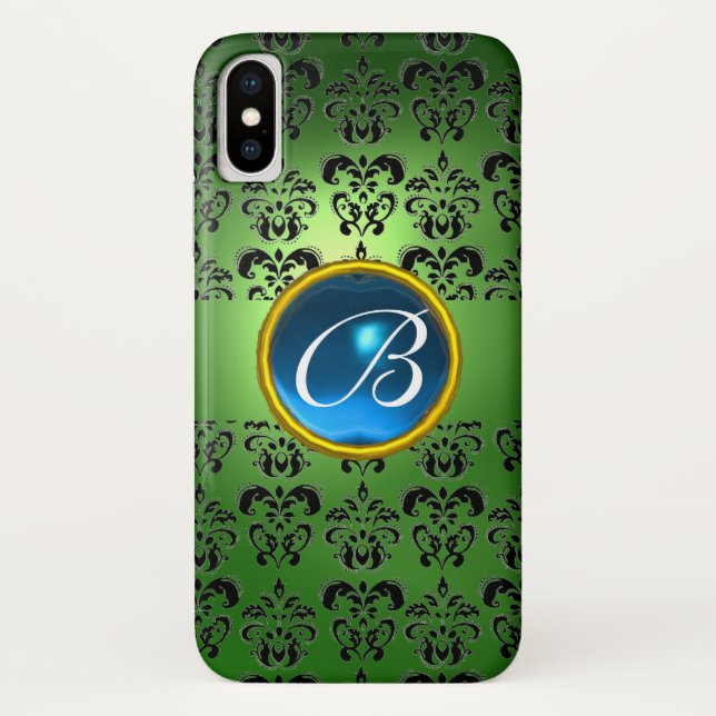 Coques Case-Mate iPhone DAMASK GEM MONOGRAS vert noir bleu (Dos)
