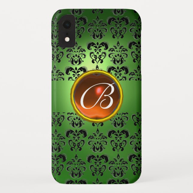 Coques Case-Mate iPhone DAMASK GEM MONOGRAS vert noir orange (Dos)