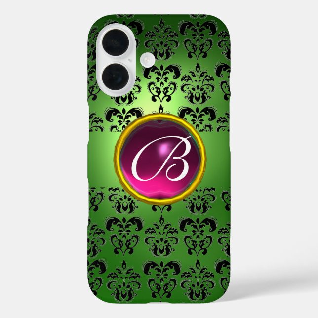 Coques Case-Mate iPhone DAMASK GEM MONOGRAS vert noir rose (Verso)