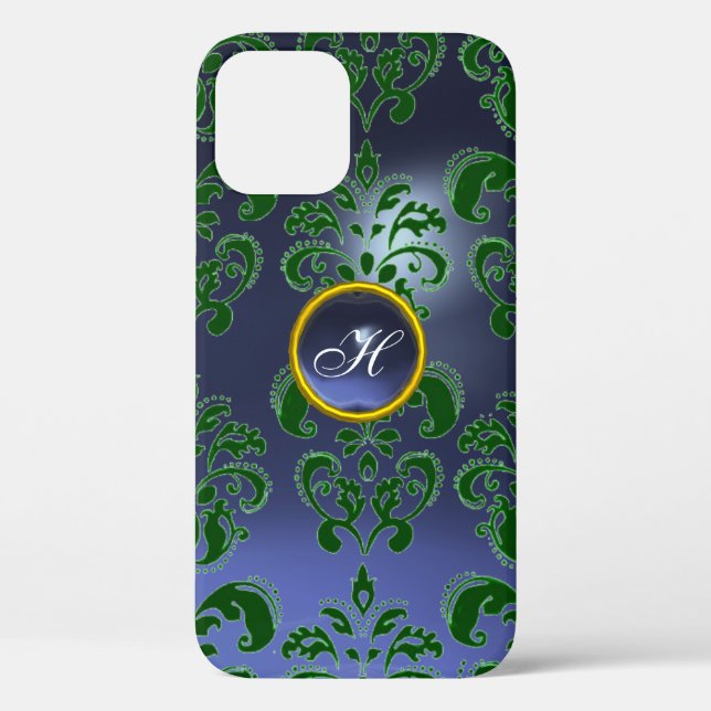 Coques Case-Mate iPhone DAMASK GEM MONOGRAS vert pourpre foncé (Verso)