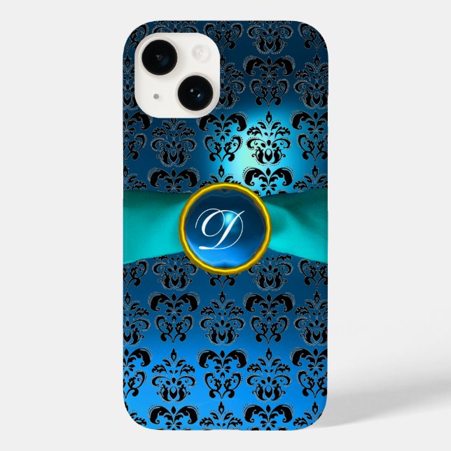 Coques Case-Mate iPhone DAMASK GIRLY MONOGRAM ruban bleu (Verso)