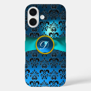 Coque Pour iPhone 16 DAMASK GIRLY MONOGRAM ruban bleu