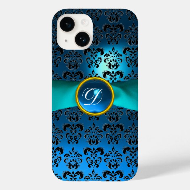 Coques Case-Mate iPhone DAMASK GIRLY MONOGRAM ruban bleu (Verso)