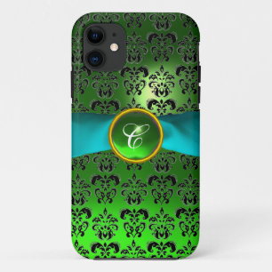 Coque Case-Mate Pour iPhone DAMASK GIRLY MONOGRAM vert aqua bleu ruban