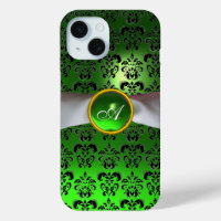 DAMASK GIRLY MONOGRAM vert ruban blanc