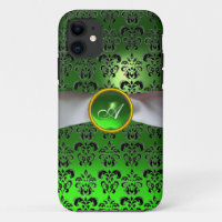 DAMASK GIRLY MONOGRAM vert ruban blanc