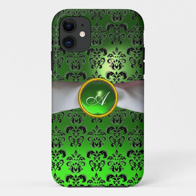Coques Case-Mate iPhone DAMASK GIRLY MONOGRAM vert ruban blanc (Dos)