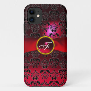 Coque Case-Mate Pour iPhone DAMASK MONOGRAMME rouge bordeaux ruban