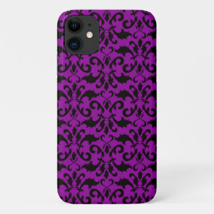 Coque iPhone 11 Damask Patch, Purple Damask, Français Damask