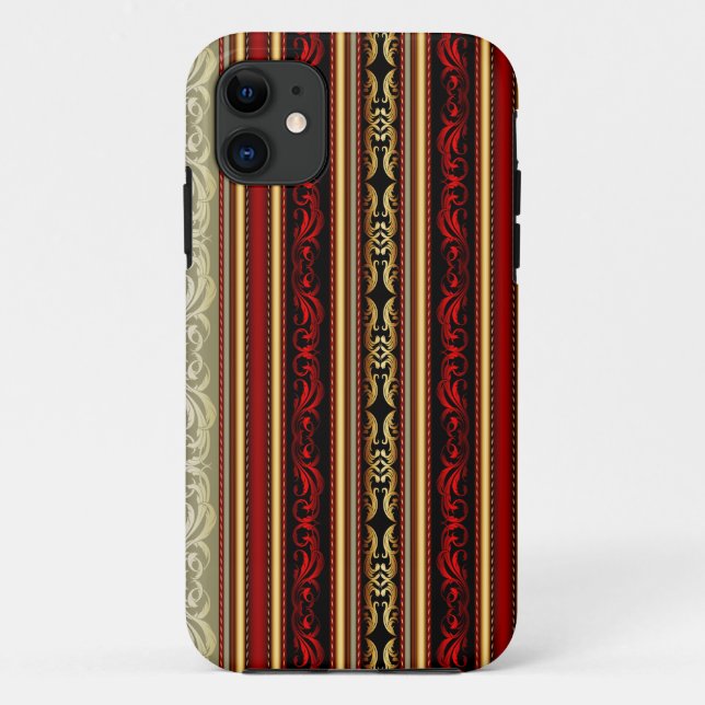 Coques Case-Mate iPhone Damask Red Gold Black Stripes (Dos)