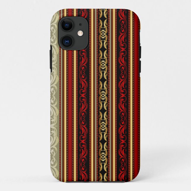Coques Case-Mate iPhone Damask Red Gold Black Stripes (Dos)