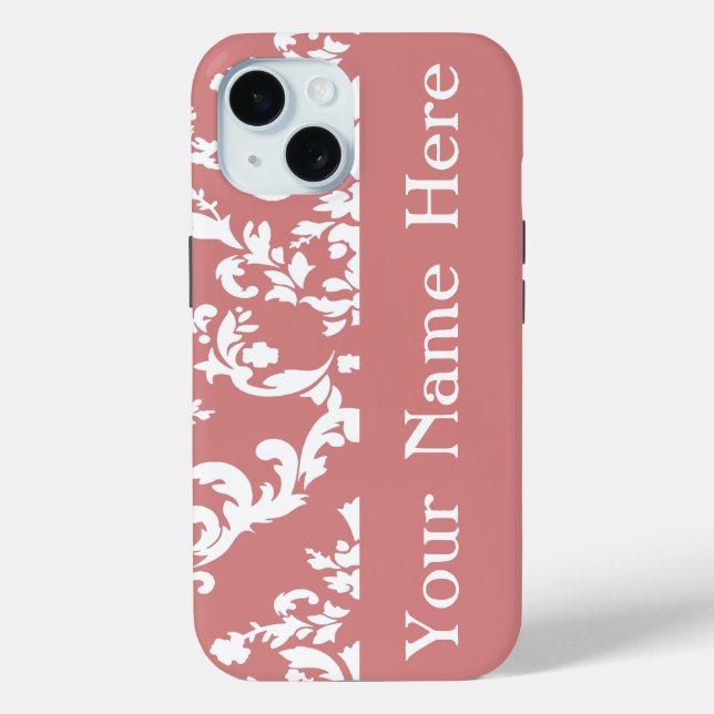 Coques Case-Mate iPhone Damask rose gras avec nom @ Emporiomoffa (Verso)