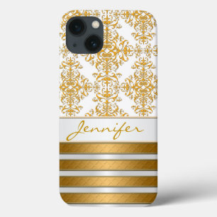 Coque Case-Mate iPhone Damassé doré et rayures personnalisés