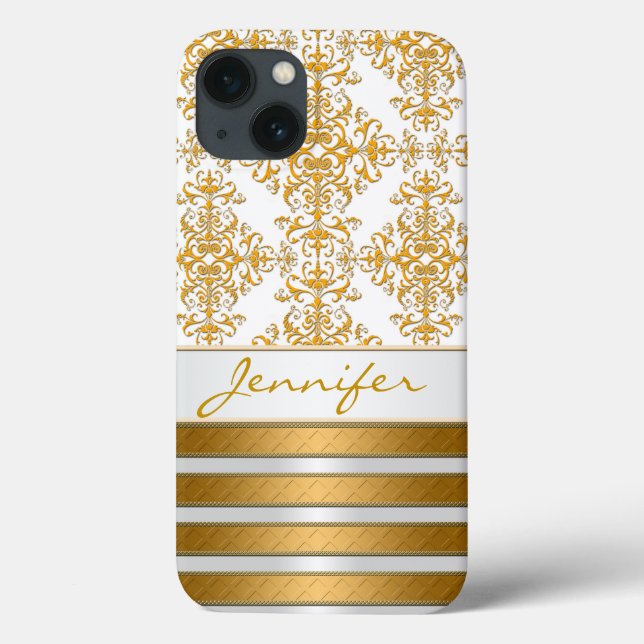 Coques Case-Mate iPhone Damassé doré et rayures personnalisés (Verso)