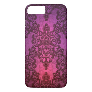 Coque iPhone 8 Plus/7 Plus Damassé élégant profond rose et violet lumineux