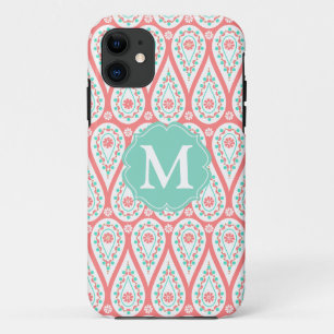 Coque iPhone 11 Damassé élégante moderne Paisley de corail