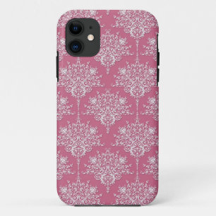 Coque iPhone 11 Damassé floral en rose et blanc