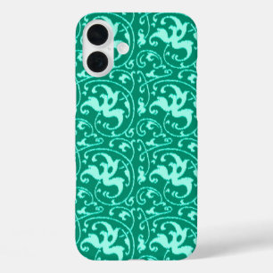 Coques iPhone 16 Plus Damassé florale d'Ikat - turquoise et Aqua