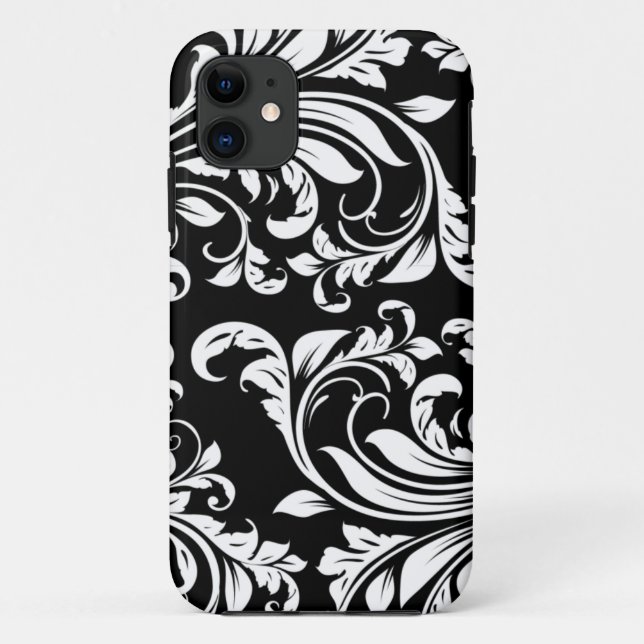 Coques Case-Mate iPhone Damassé florale noire et blanche élégante (Dos)
