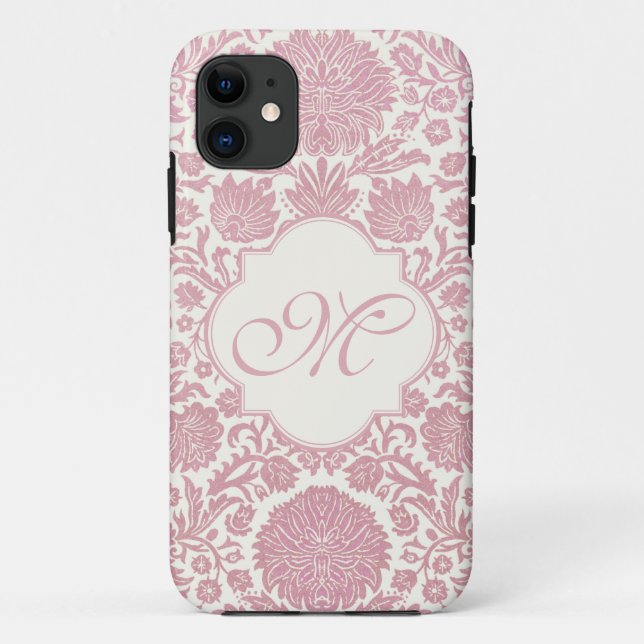 Coques Case-Mate iPhone Damassé florale rose décorée d'un monogramme (Dos)