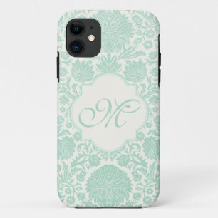 Coque Case-Mate Pour iPhone Damassé florale verte de Seafoam rétro avec le