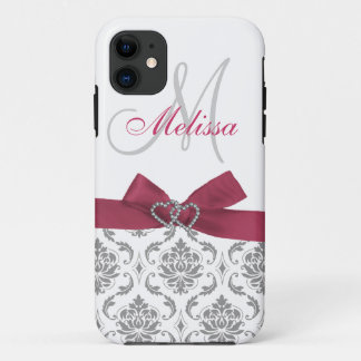 Coques Pour iPhone Damassé grise rose personnalisée