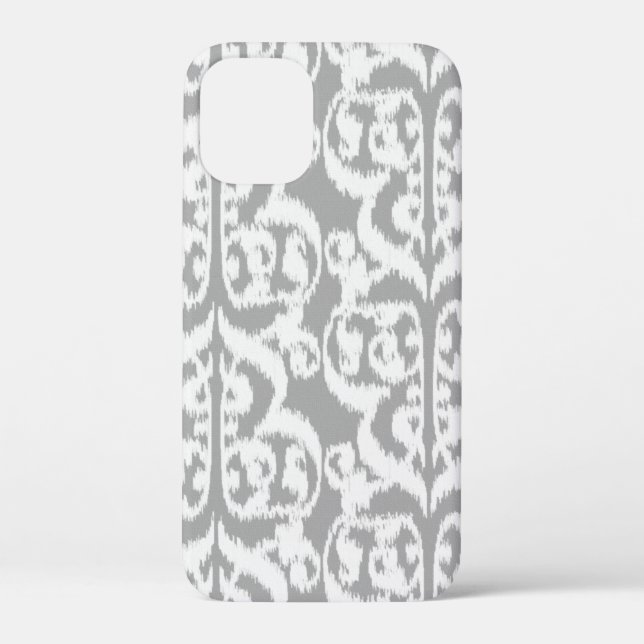 Coques Case-Mate iPhone Damassé mauresque Ikat - gris argent et blanc (Verso)