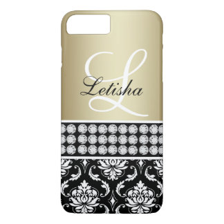 Coque Case-Mate iPhone Damassé noire d'or, votre monogramme nommé