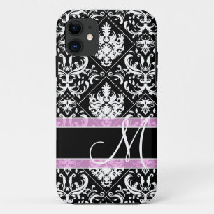 Coques Pour iPhone Damassé noire et blanche élégante avec le