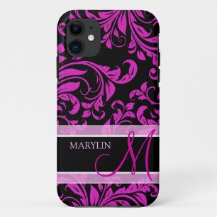 Coque Case-Mate iPhone Damassé pourpre et noire élégante avec le