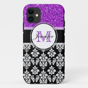 Coque Case-Mate iPhone Damassé pourpre Girly de noir de parties
