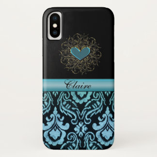 Coque Case-Mate Pour iPhone Damassé vintage d'Aqua avec la caisse