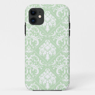 Coque Case-Mate iPhone Damassé vintage verte et blanche de crème glacée