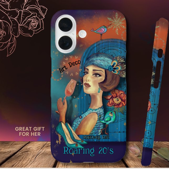 Coques Case-Mate iPhone Dame Art déco en robe bleue (Art Deco Lady in Blue Dress Case-Mate iPhone )