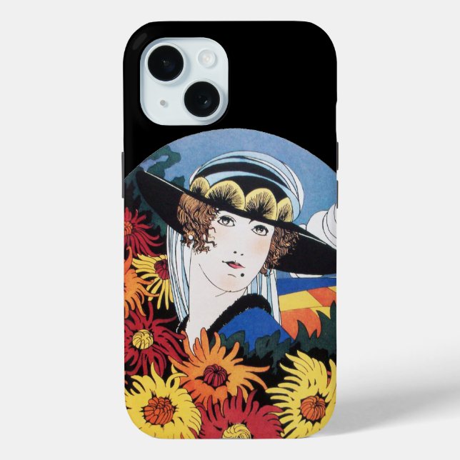 Coques Case-Mate iPhone Dame aux fleurs de chrysanthème, noir (Verso)