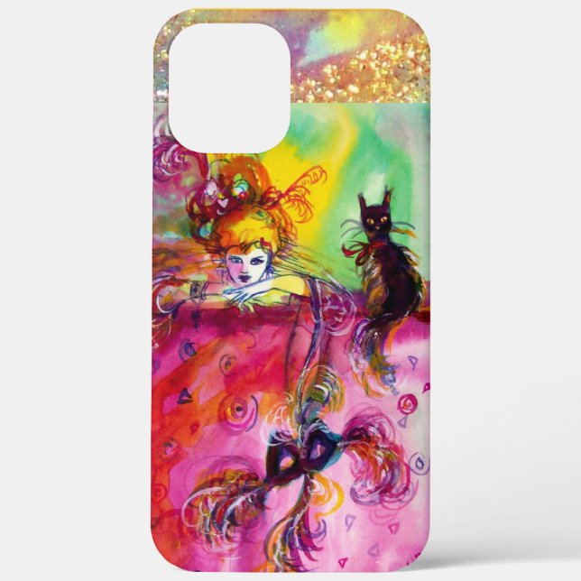 Coques Case-Mate iPhone DAME AVEC CHAT NOIR ET MASK Masquerade Nuit (Verso)