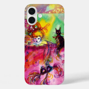 Coques iPhone 16 Plus DAME AVEC CHAT NOIR ET MASK Masquerade Nuit