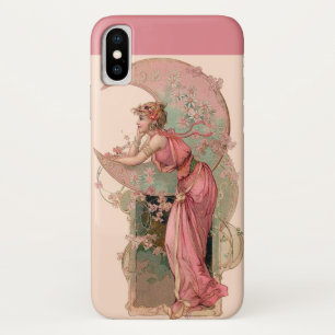 COQUES POUR iPhone DAME DE LA LUNE AVEC FLEURS EN ROSE