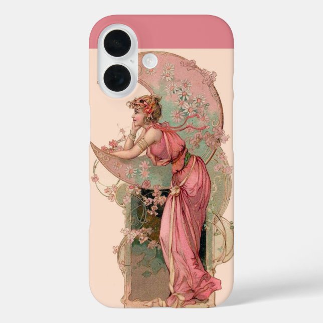 COQUES Case-Mate iPhone DAME DE LA LUNE AVEC FLEURS EN ROSE (Verso)