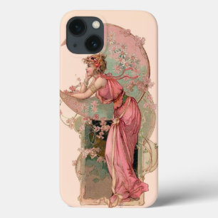 COQUES POUR iPhone DAME DE LA LUNE AVEC FLEURS EN ROSE