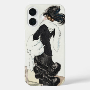 Coques iPhone 16 Dame de mode vintage, manteau de fourrure haute co